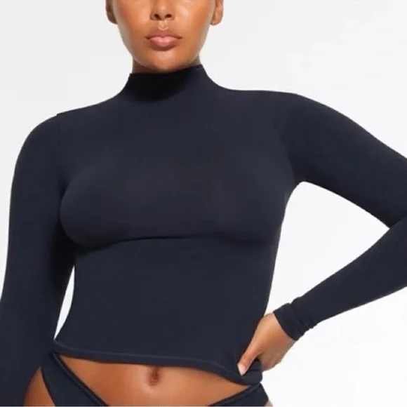 Skims Cotton Jersey Mock Neck Long Sleeve Top - Picture 1 of 6